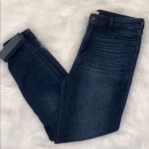 medium rise dark wash skinny jeans